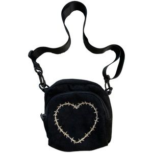 💔 CORDUROY SMALL SIDE BAG WITH HEART DETAIL | Black 💔